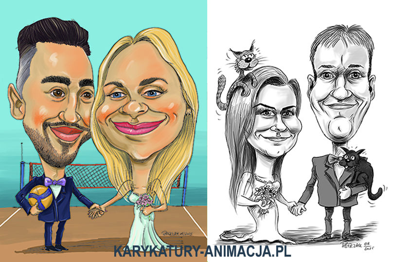 Młoda para w karykaturze cyfrowej