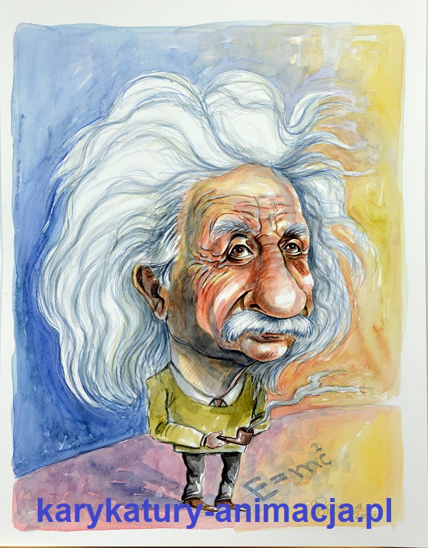 karykatura Alberta Einsteina, karykaturzysta, karykatura ze zdjęcia, karykatury na zamówienie